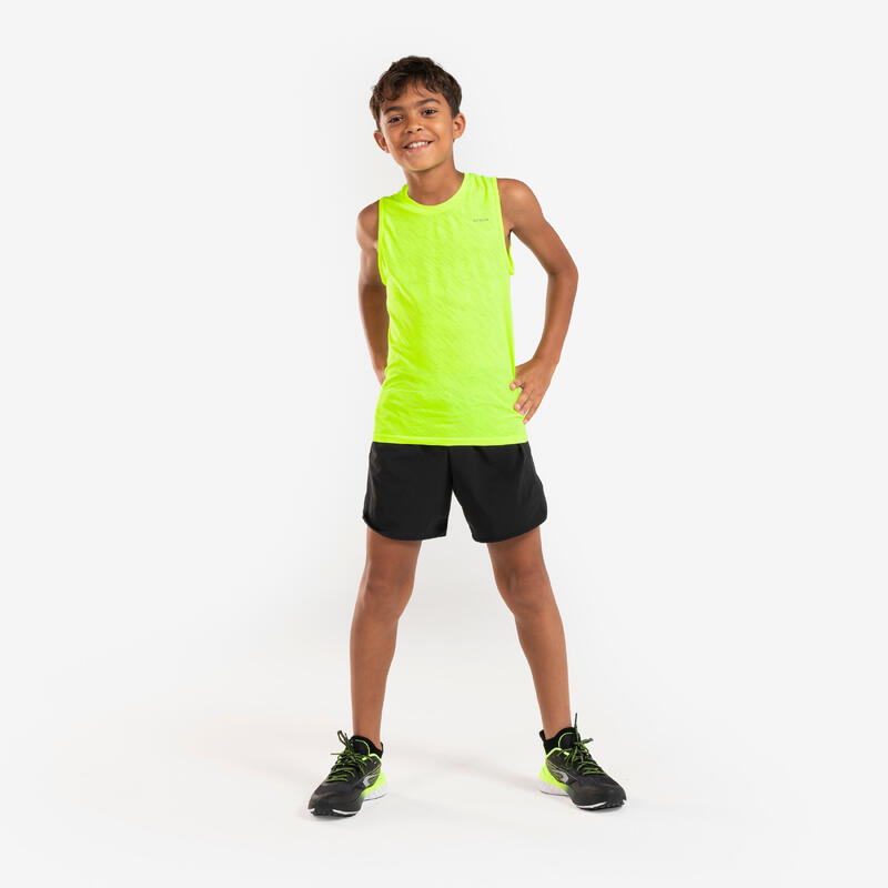 Calções de corrida respiráveis de Criança - KIPRUN DRY+ 900 preto e amarelo fluo