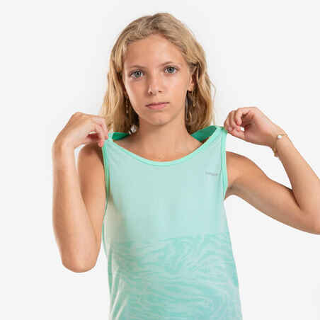 Mergaičių besiūliai berankoviai bėgimo marškinėliai „Kiprun 900“, šviesiai žali
