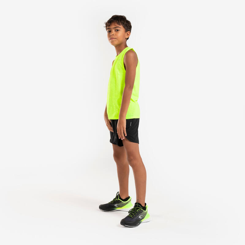 Calções de corrida respiráveis de Criança - KIPRUN DRY+ 900 preto e amarelo fluo