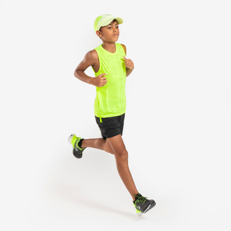 Calções de corrida respiráveis de Criança - KIPRUN DRY+ 900 preto e amarelo fluo