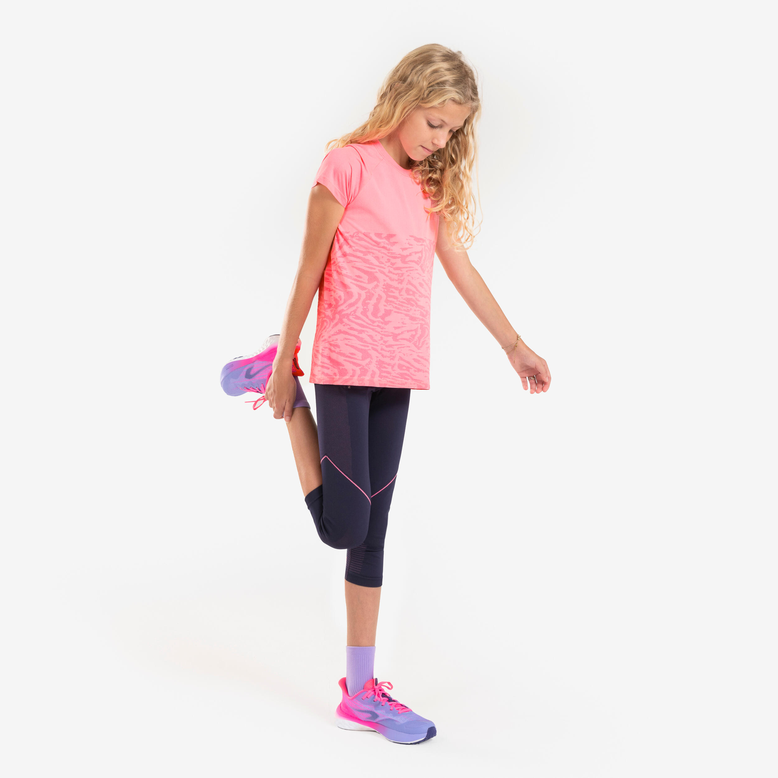 Girls' running pants - KIPRUN Confort 500 navy and pink