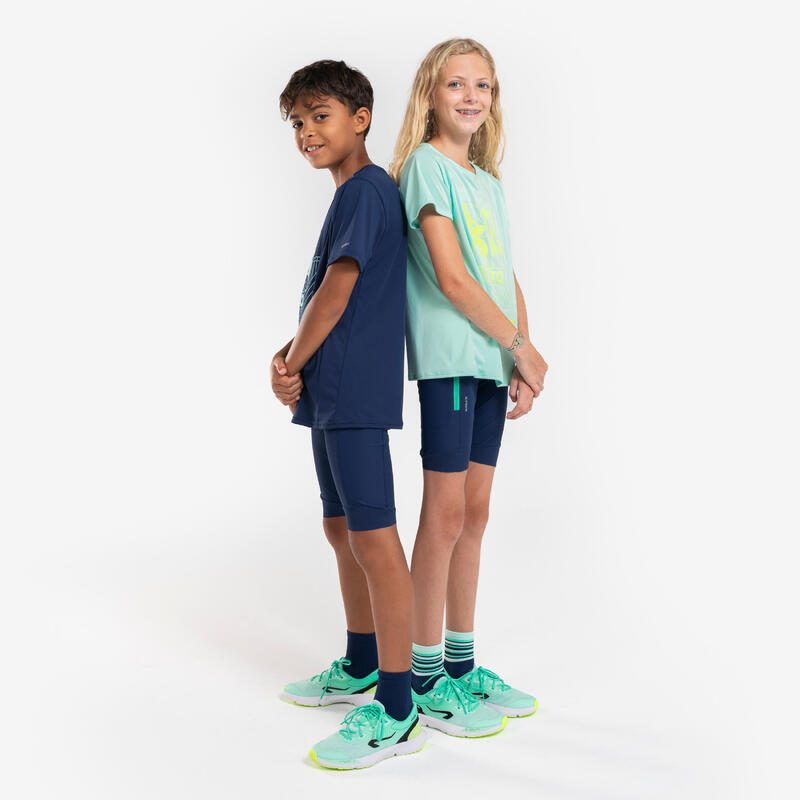 Cuissard de running Enfant-KIPRUN dry+ bleu marine et vert