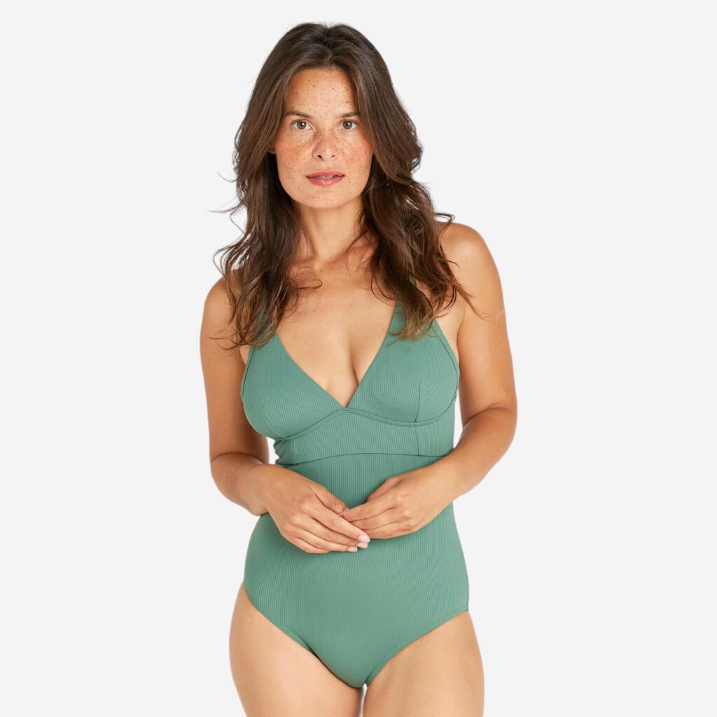 Women's textured one-piece swimsuit - Bea khaki