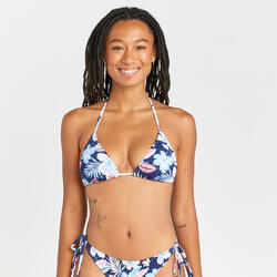 Bikinitop voor dames triangelmodel bloemenmotief blauw