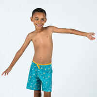 Boys' Swimming Long Swim Shorts-Smile Turquoise/Orange