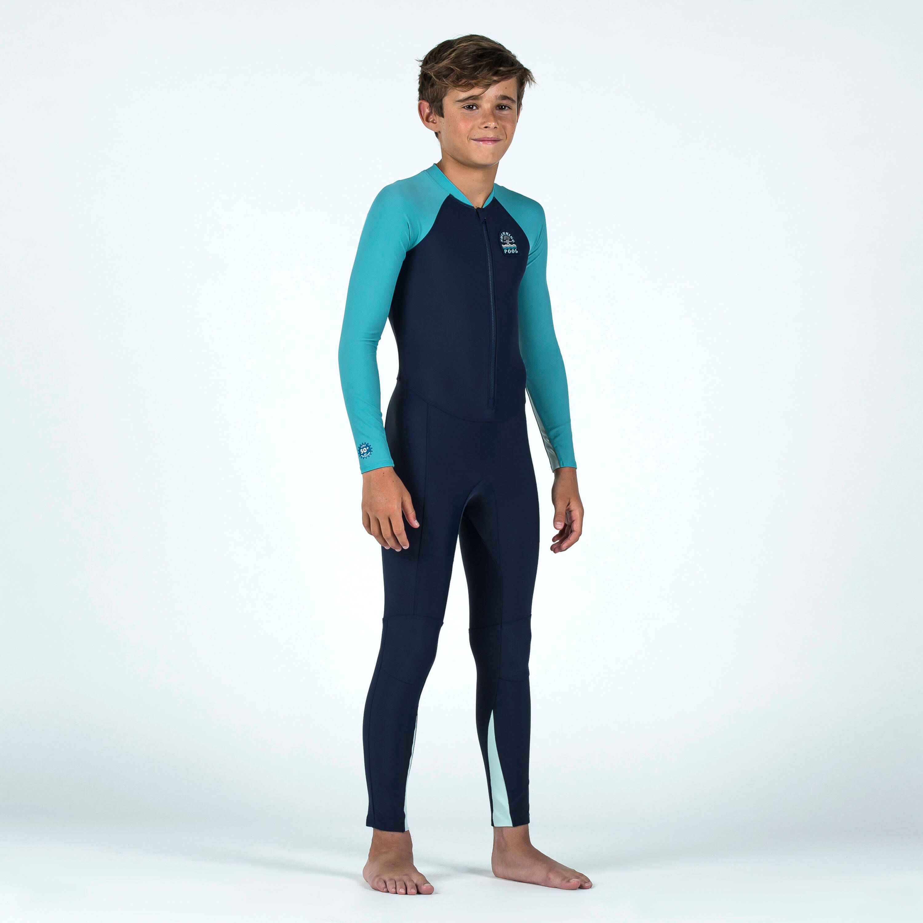 Boy's Swimsuit 100 Long Sleeves & Long Legs Sun Protection & Quick-Dry Blue UV -  2