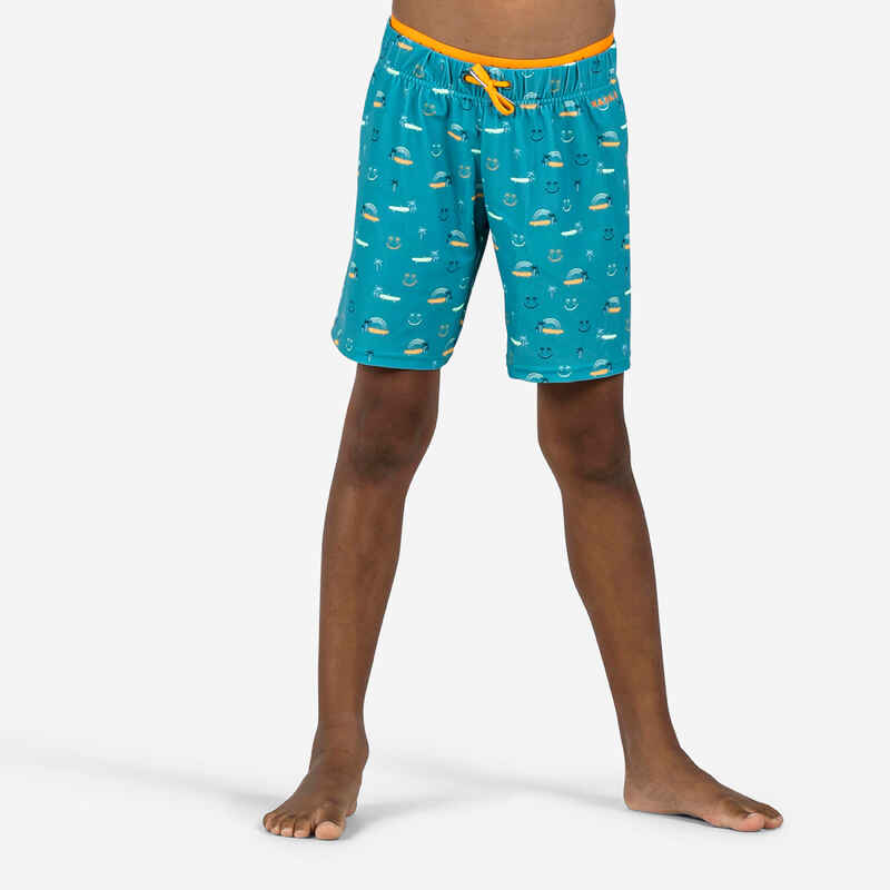 Boys' Swimming Long Swim Shorts-Smile Turquoise/Orange