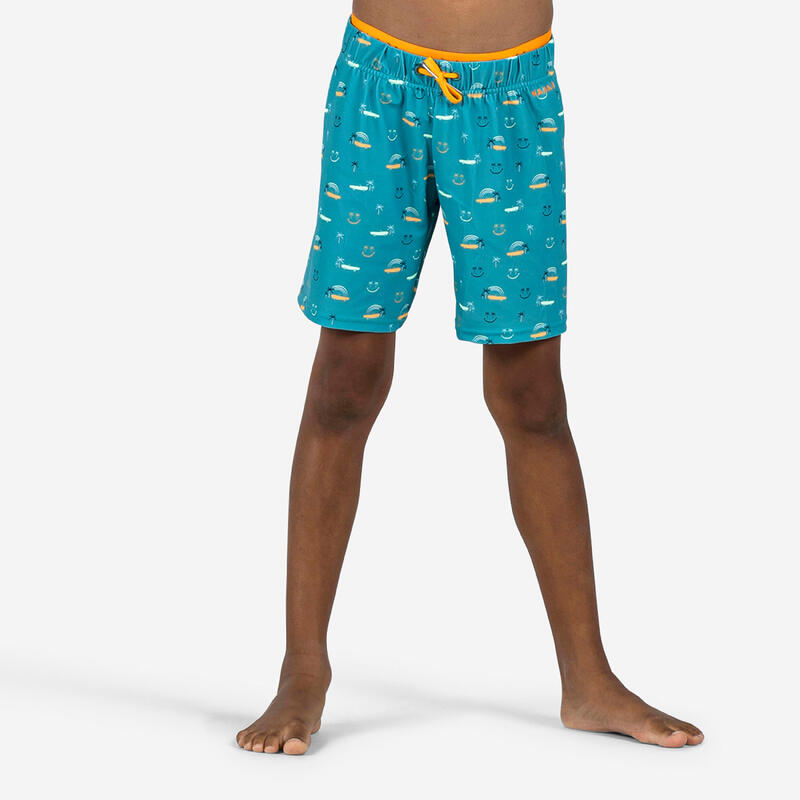 Lange zwemshort voor jongens 100 Long Smile turquoise/oranje