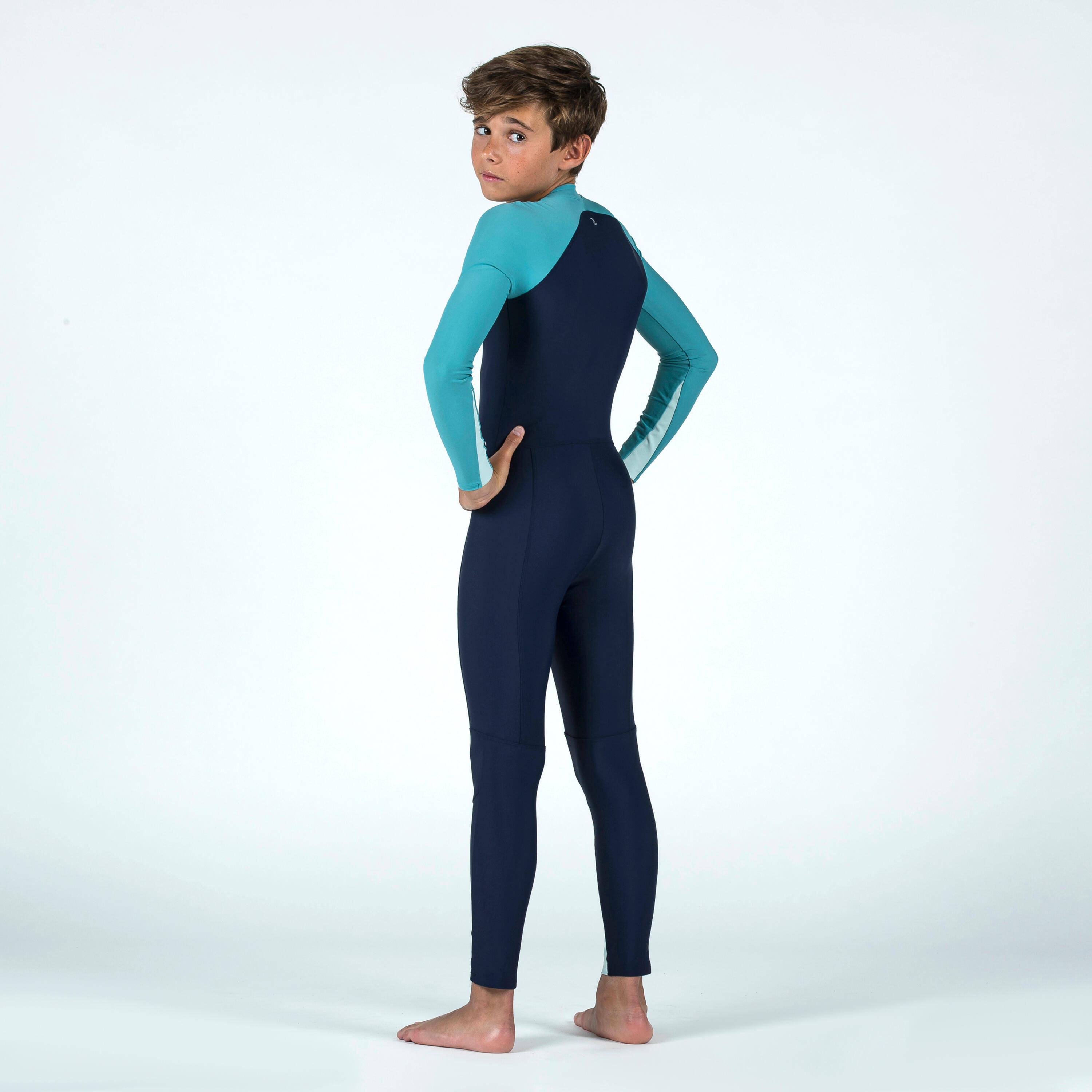 Boy's Swimsuit 100 Long Sleeves & Long Legs Sun Protection & Quick-Dry Blue UV -  5