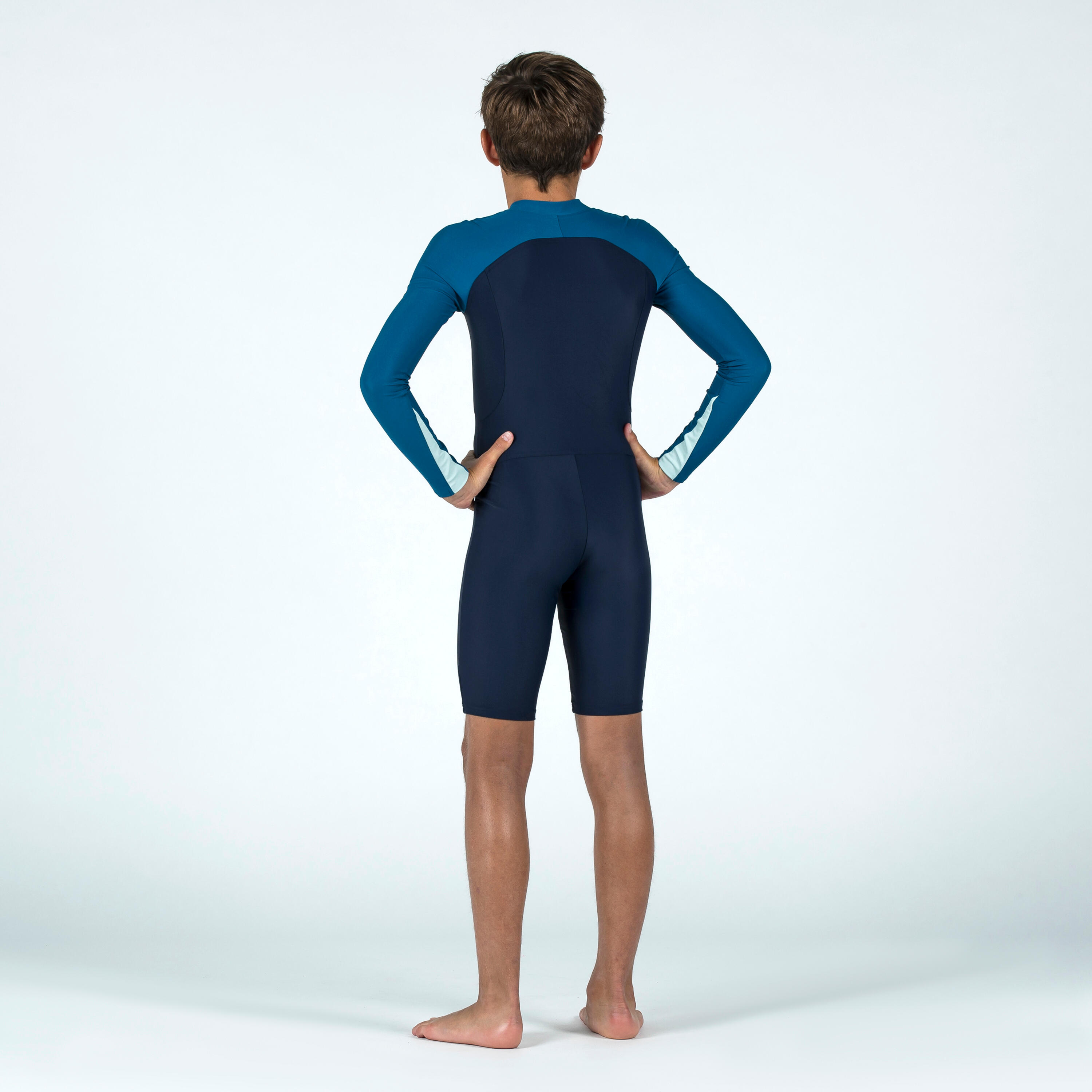 Boys' Wetsuit Shorty 100 Long-Sleeved Sun Protection & Quick-Dry Two-Tone Blue