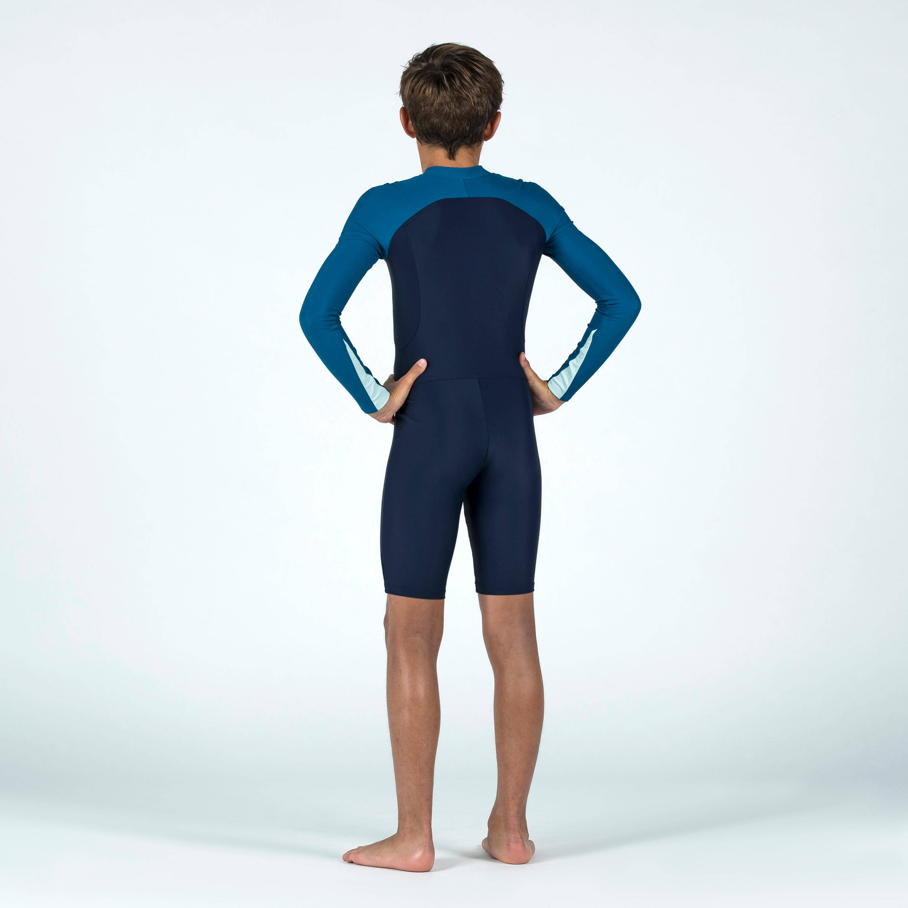 Boys' Wetsuit Shorty 100 Long-Sleeved Sun Protection & Quick-Dry Two-Tone Blue -  3