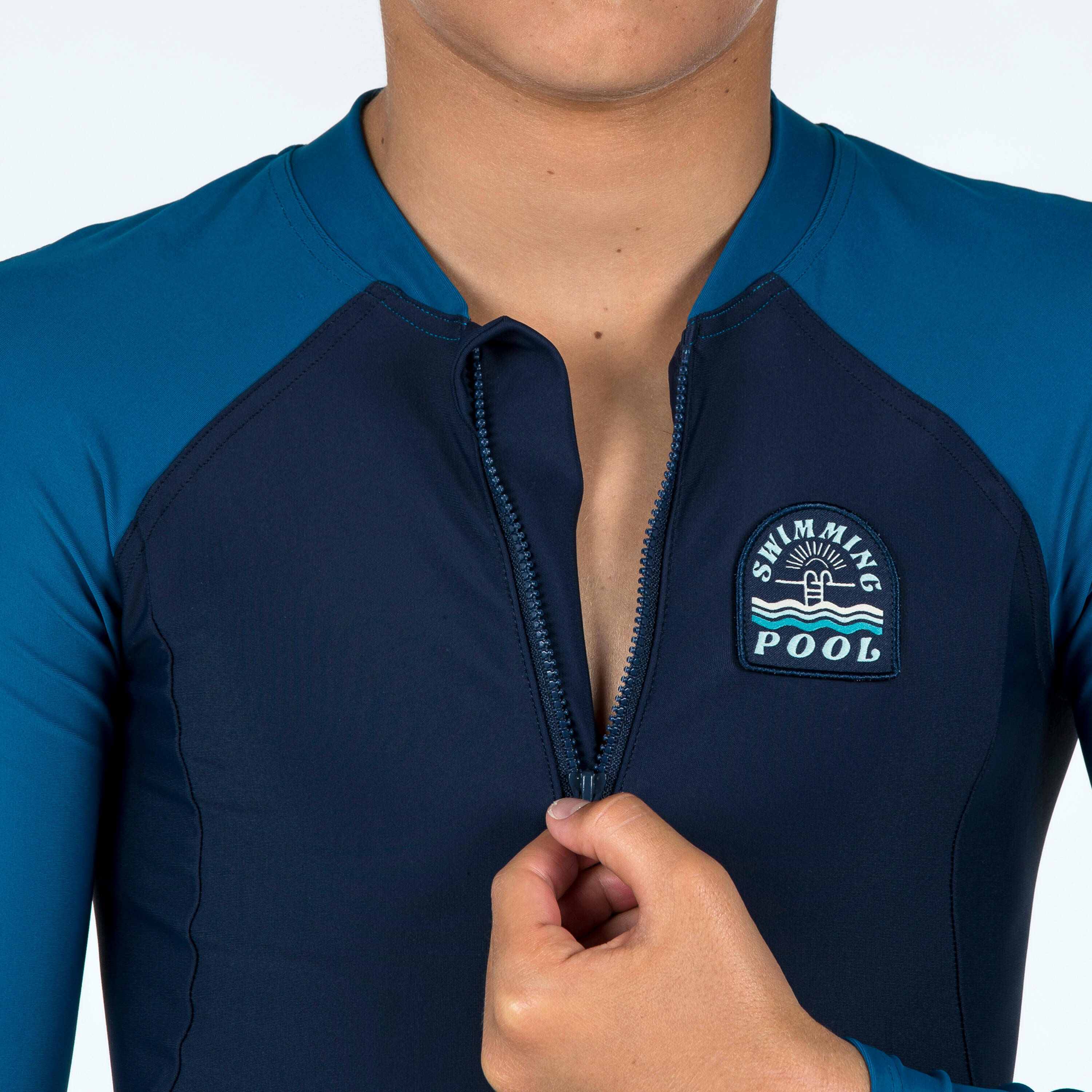 Boys' Wetsuit Shorty 100 Long-Sleeved Sun Protection & Quick-Dry Two-Tone Blue -  2