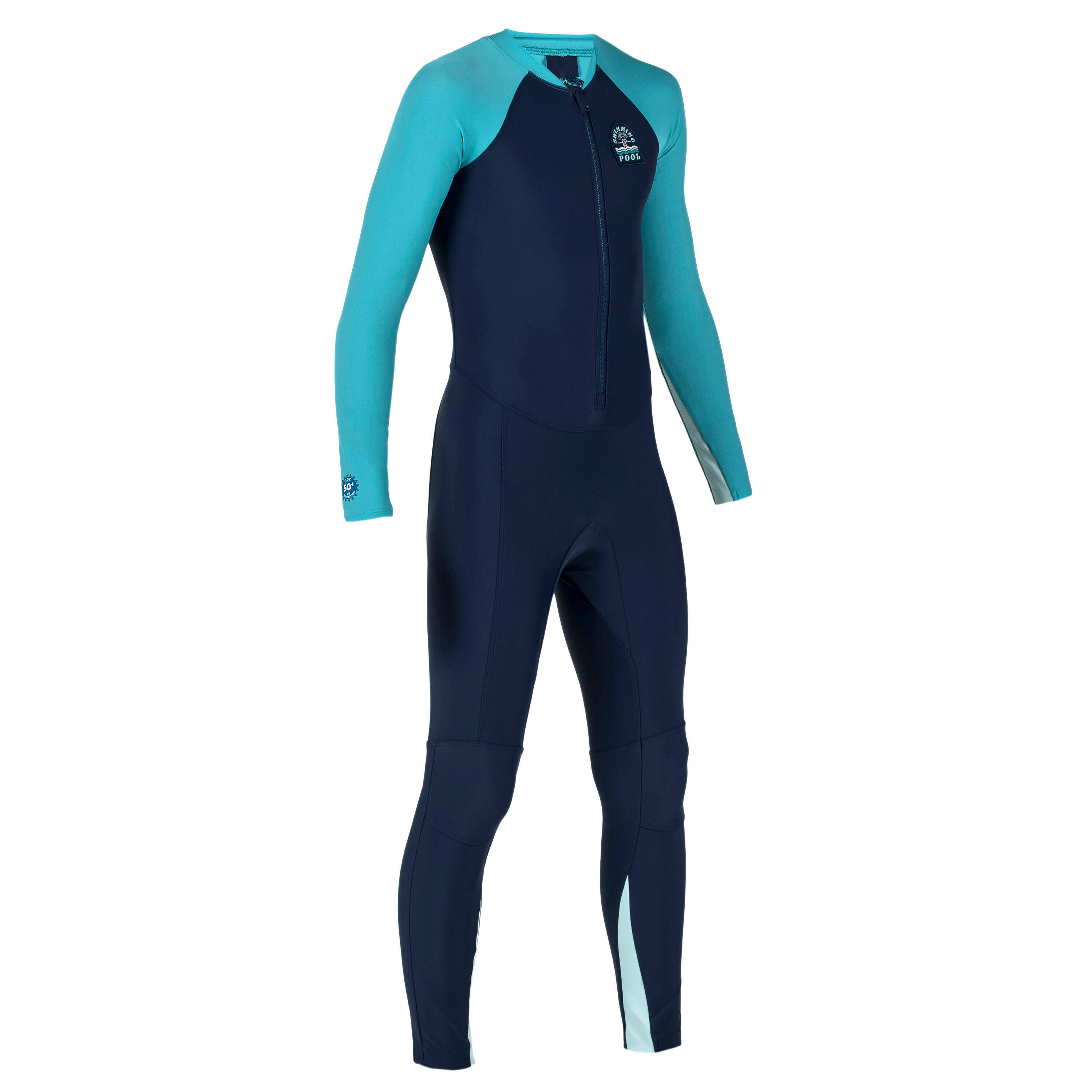 Boy's Swimsuit 100 Long Sleeves & Long Legs Sun Protection & Quick-Dry Blue UV -  1