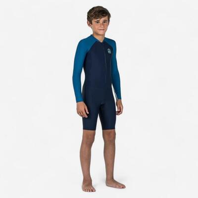 Wetsuit shorty 100 jongens lange mouwen tweekleurig blauw