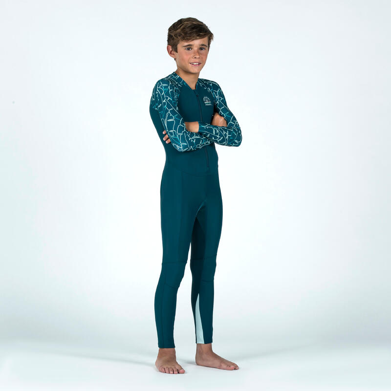 Combinaison maillot de bain 100 manches et jambes longues garçon BANA vert - UV