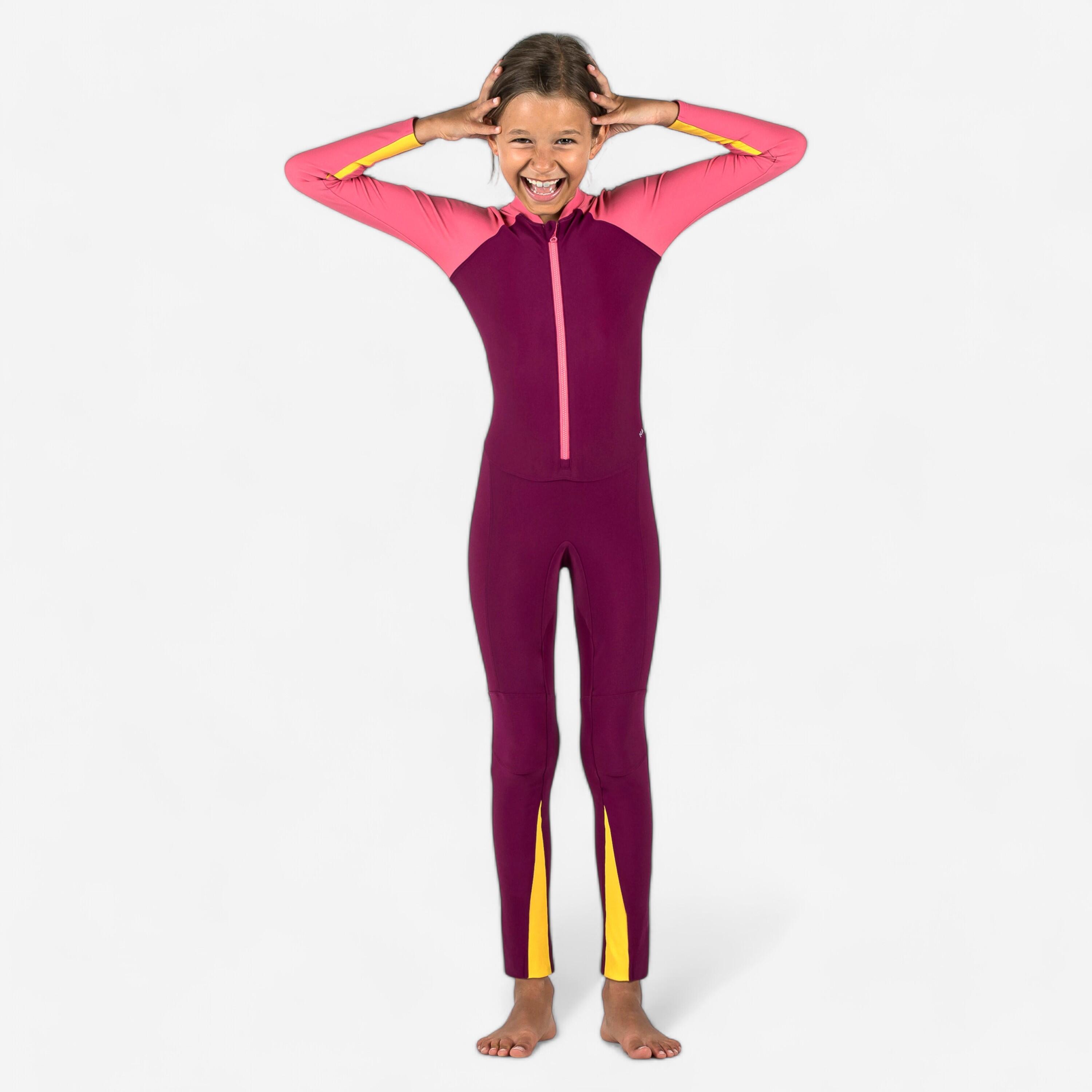 Costume da bagno a maniche lunghe per bambina - UV Combiswim 100 Rosa violetto