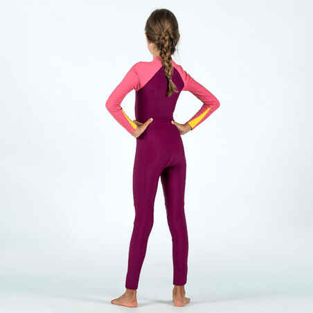 Mergaičių ilgarankovis plaukimo kostiumas „Combiswim 100“, rožinis, violetinis