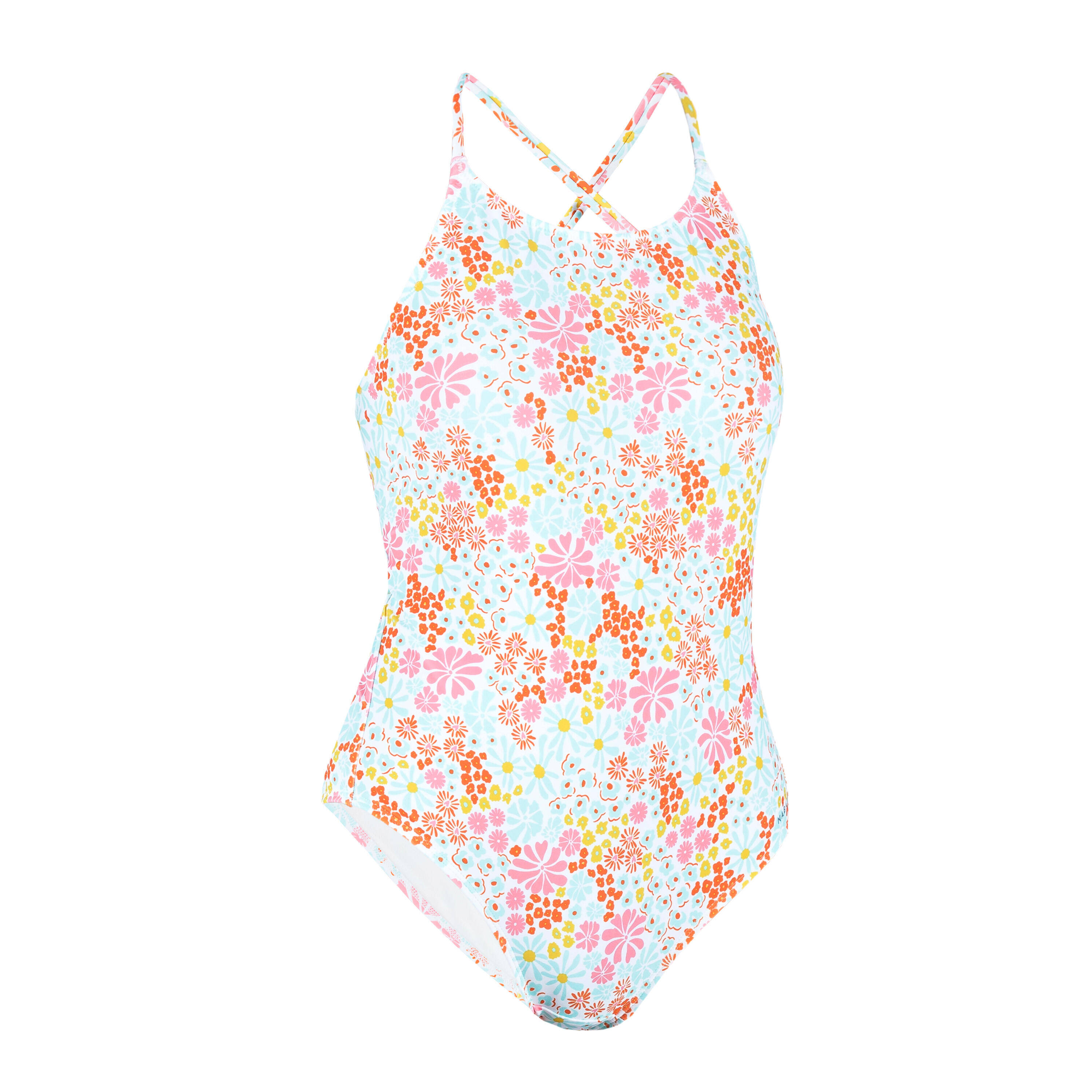 Girls' 1-Piece Swimsuit 100 Lila Pantai Secure Fit & Quick-Dry White -  2
