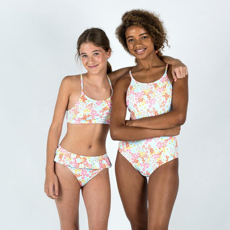 Haut de Maillot de Natation Fille 2 Pièces Lila blanc Pantaï