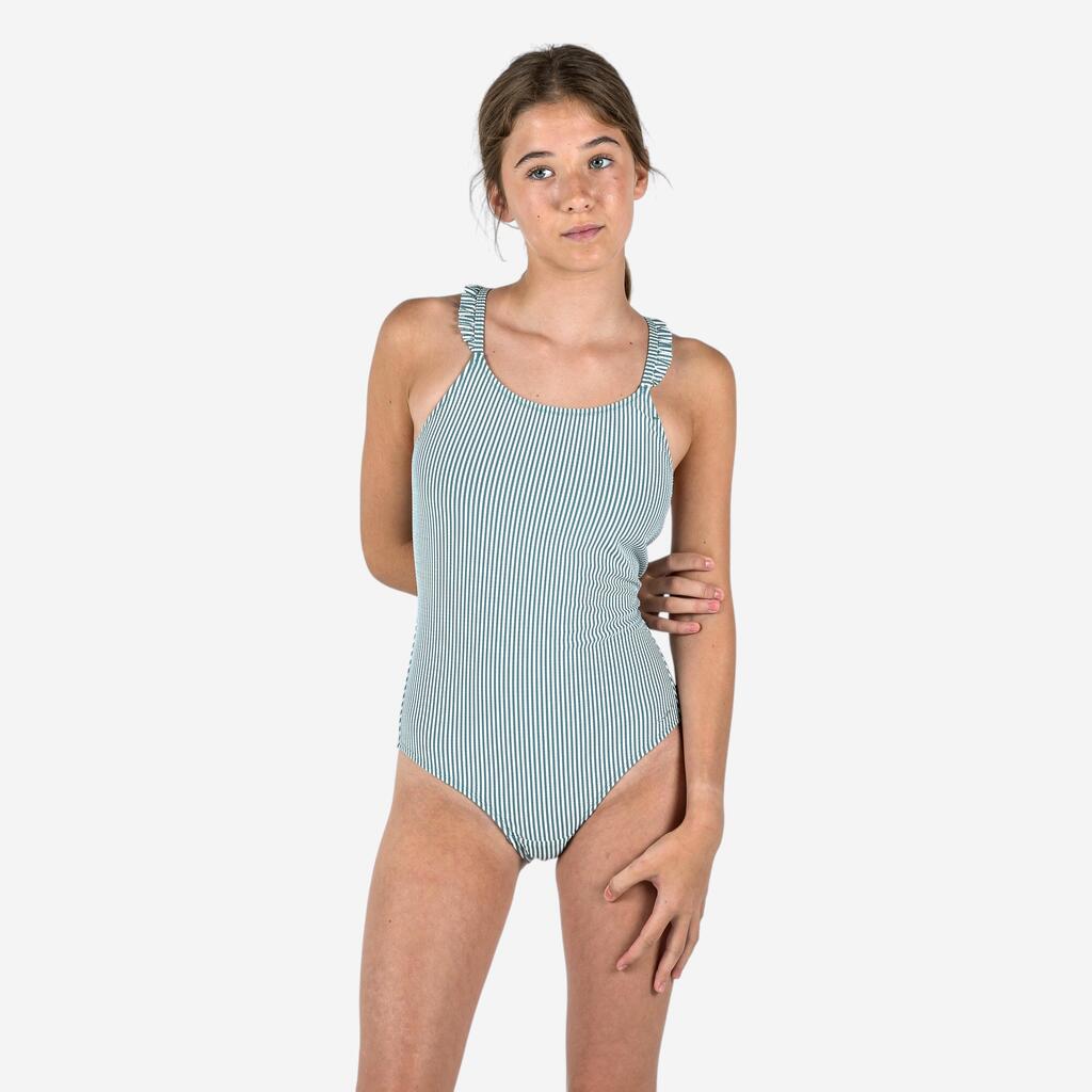 MAILLOT DE BAIN DE NATATION 1 PIECE FILLE KAKI LANZAROTE