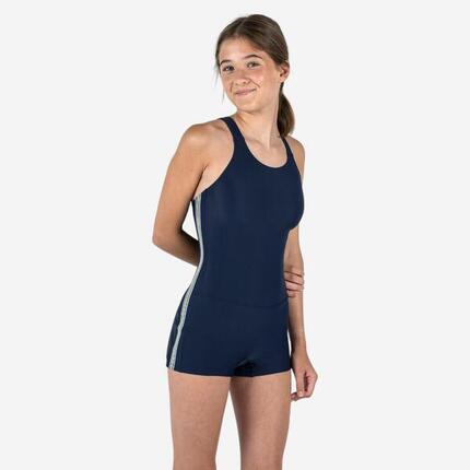 Maillot de bain 1 pièce shorty natation Fille ado, bleu