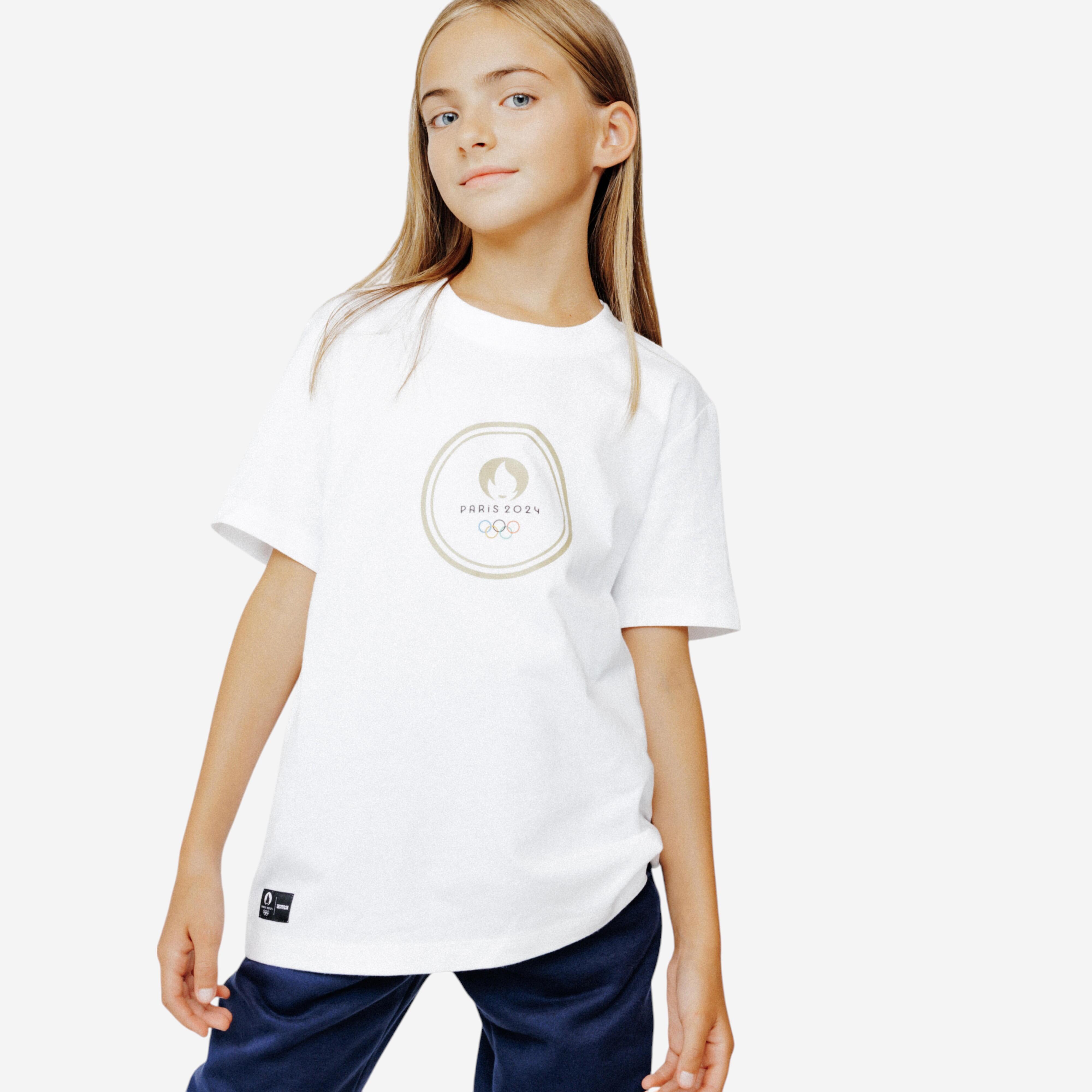 Paris 2024-decathlon - T-shirt Manches Courtes Paris 2024 Celebrate Essentiel Enfant Blanc - T-shirt Manches Courtes - Jeux Olympiques Paris 2024 -
