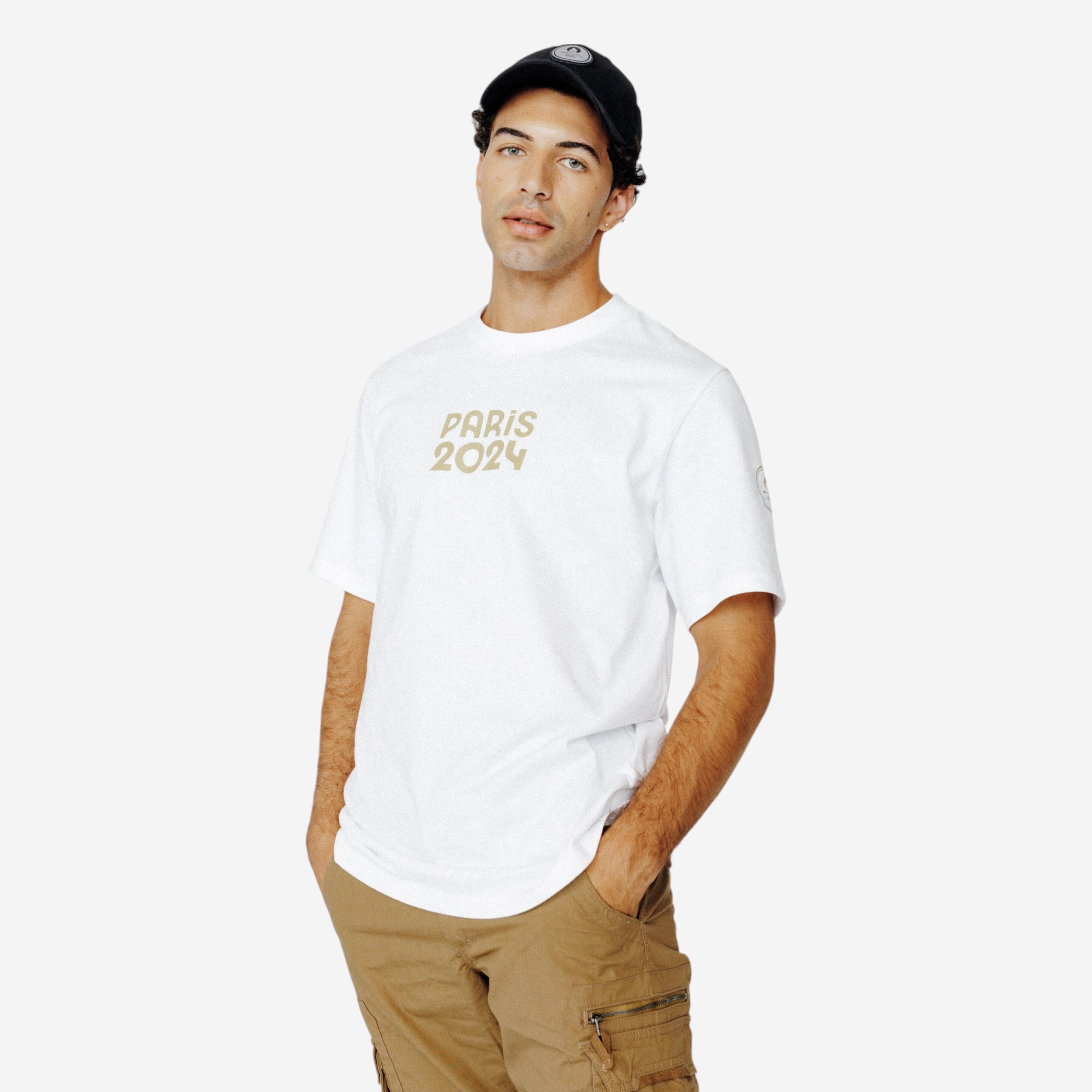 Paris 2024-decathlon - T-shirt Manches Courtes Paris 2024 Celebrate Essentiel Adulte Blanc - T-shirt Manches Courtes - Jeux Olympiques Paris 2024 -