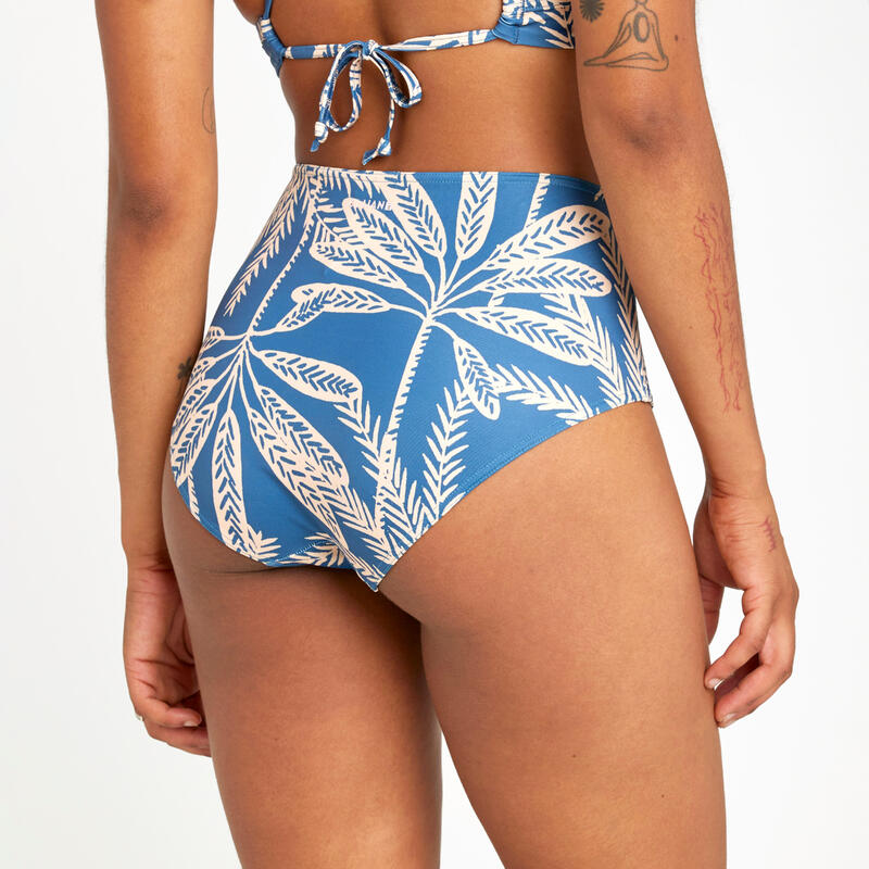 Kadın Yüksek Bel Bikini Altı - Mavi - Palmiye Desenli - ROMI