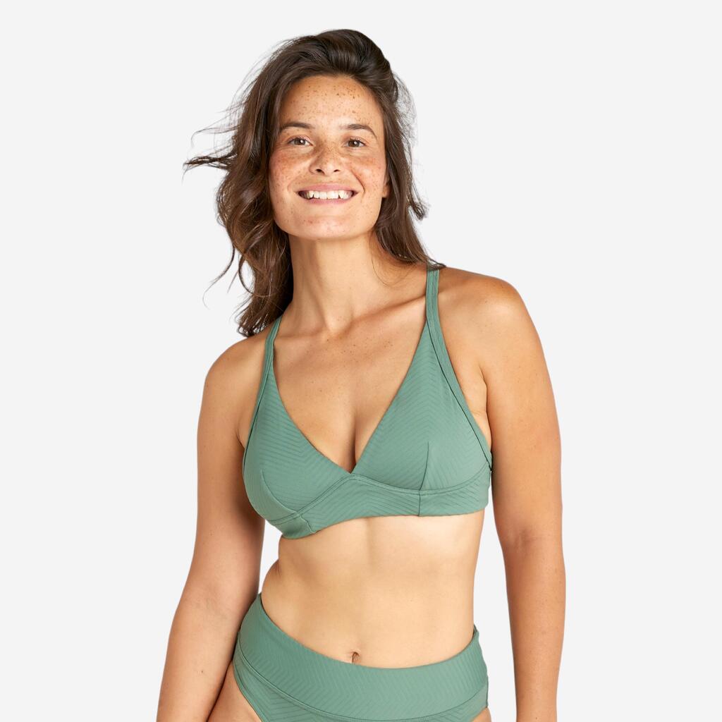 Women’s textured bralette bikini top - Bea khaki