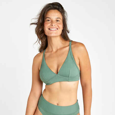 Women's textured bralette bikini top - Bea khaki