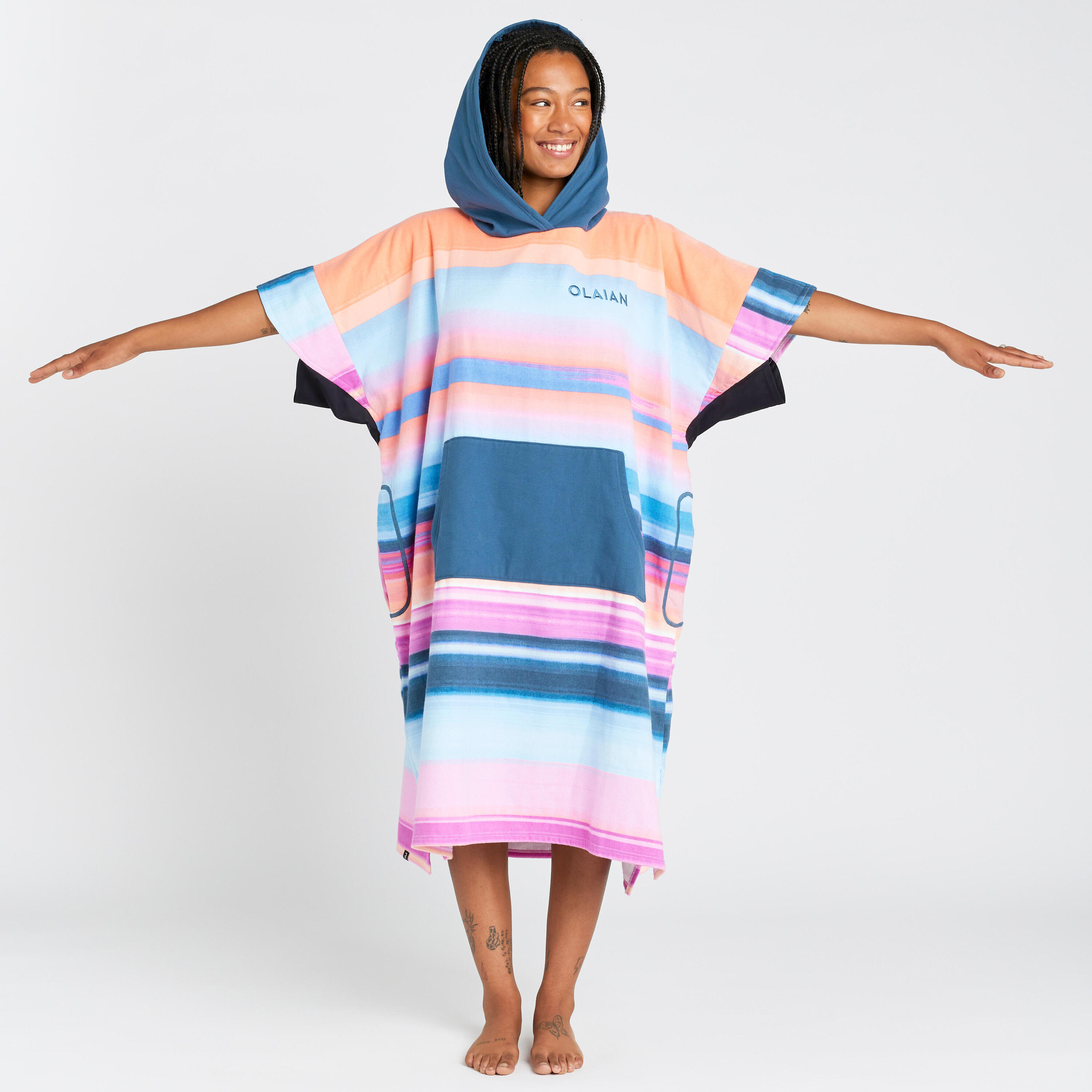 Surfponcho voor volwassenen - 500 Sunset roze 2/6
