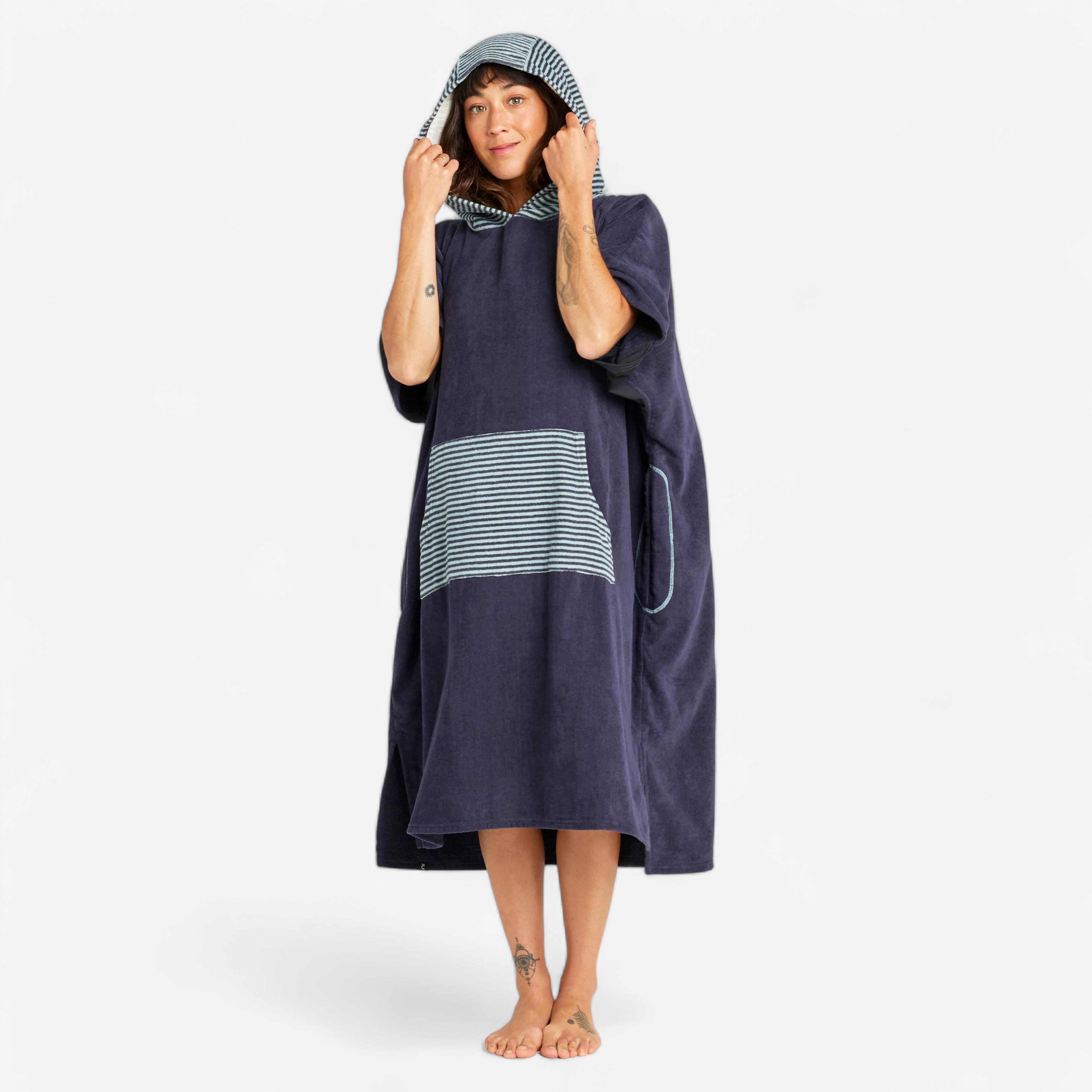 Olaian - Poncho Surf Adulte - 900 Fish Bleu Gris - Serviette Poncho - Surf Bodyboard Ski Nautique - Bleu-gris - Taille Unique - Decathlon