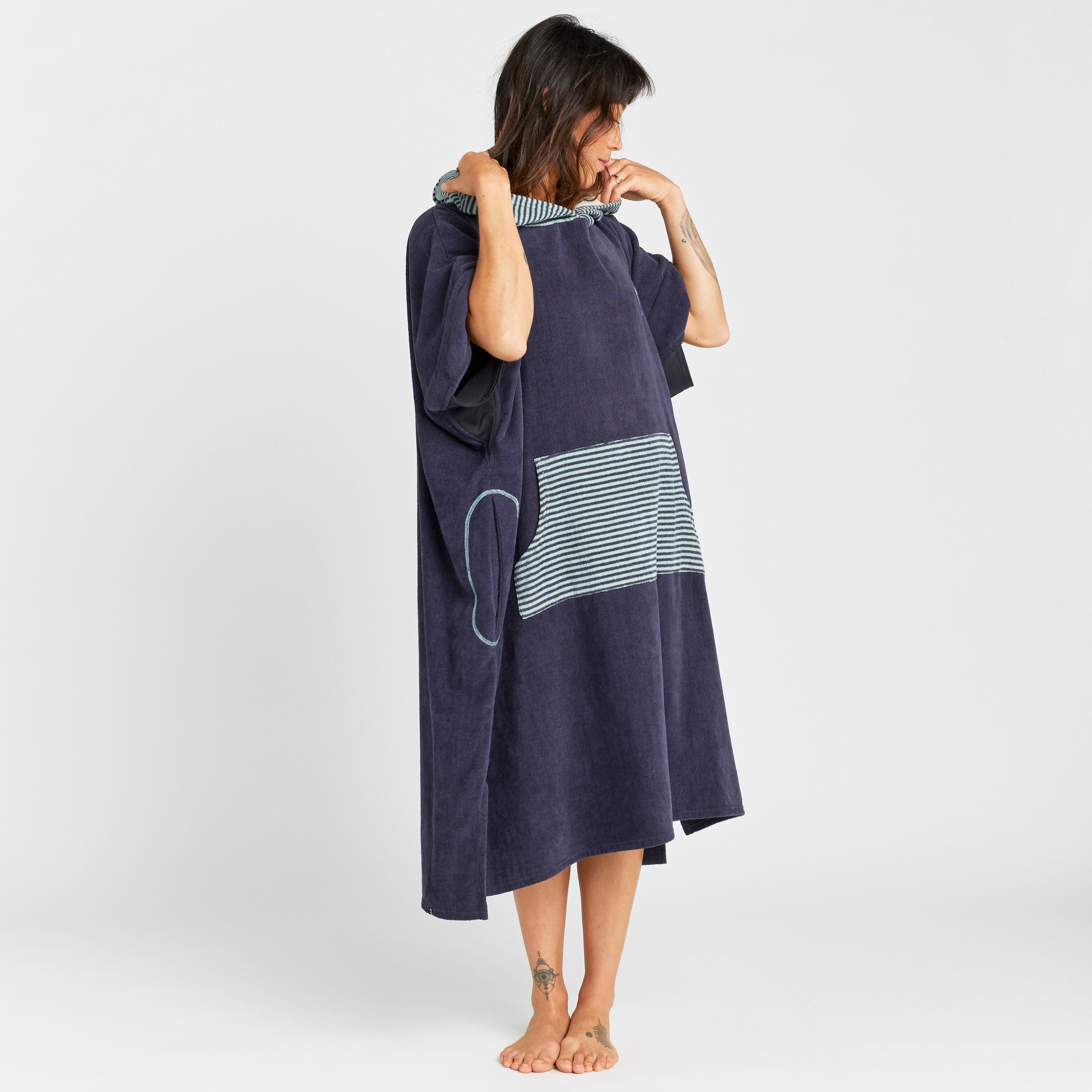 Adult Surf Poncho from 150 cm - 900 Fish blue grey 9/10