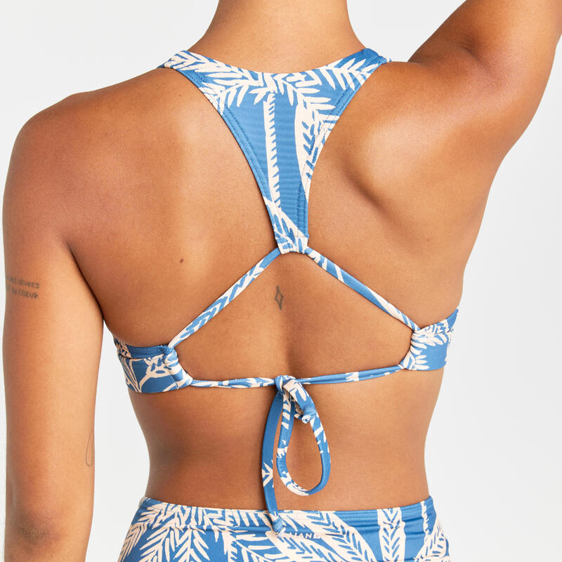 Kadın Yuvarlak Yaka Bikini Üstü - Mavi - Palmiye Desenli - AGATHA