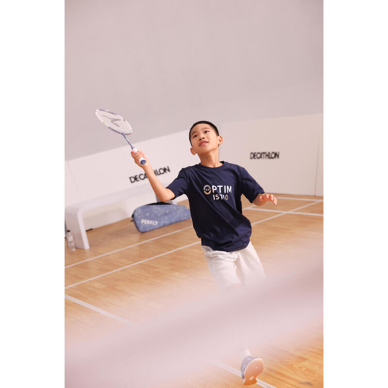 Kids Badminton Racket 77g Light Weight Isometric Frame White/Blue