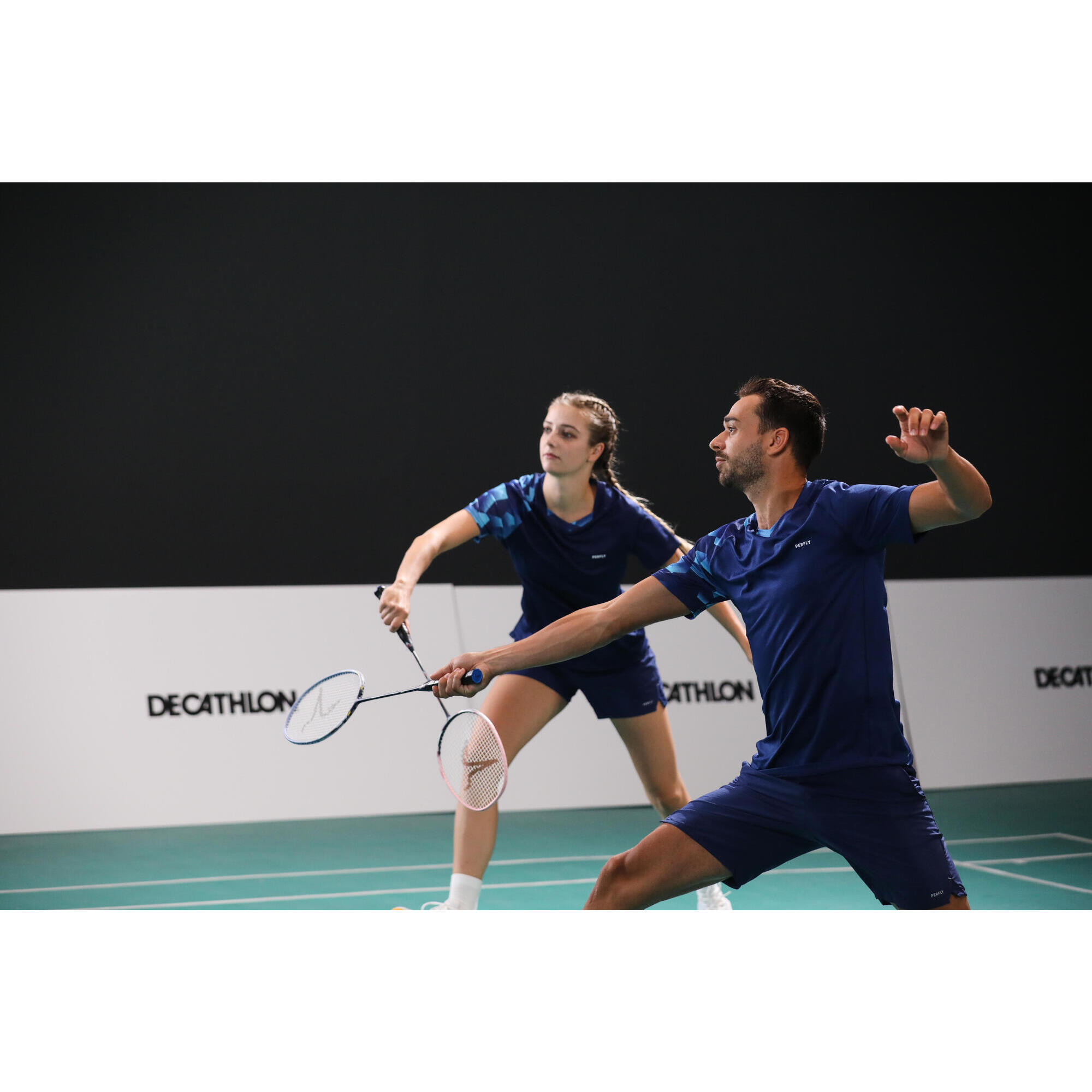 Uomo Maglietta Badminton 560 - Navy/Aqua