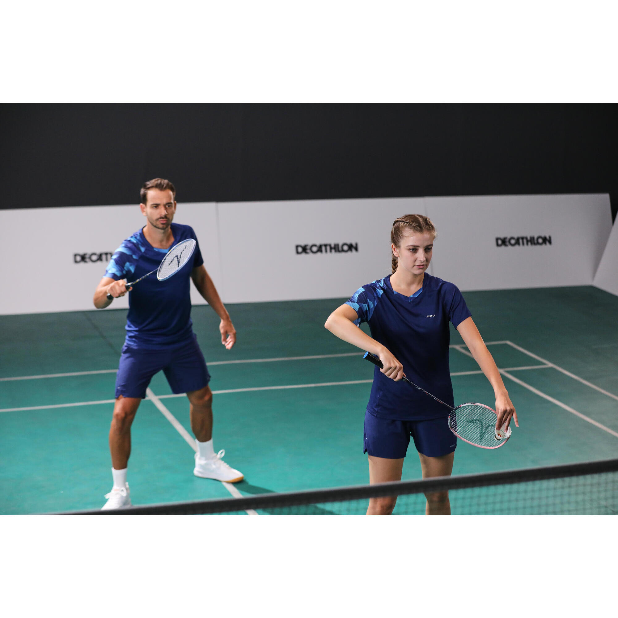 Men's Badminton T-Shirt 560 - Navy/Aqua