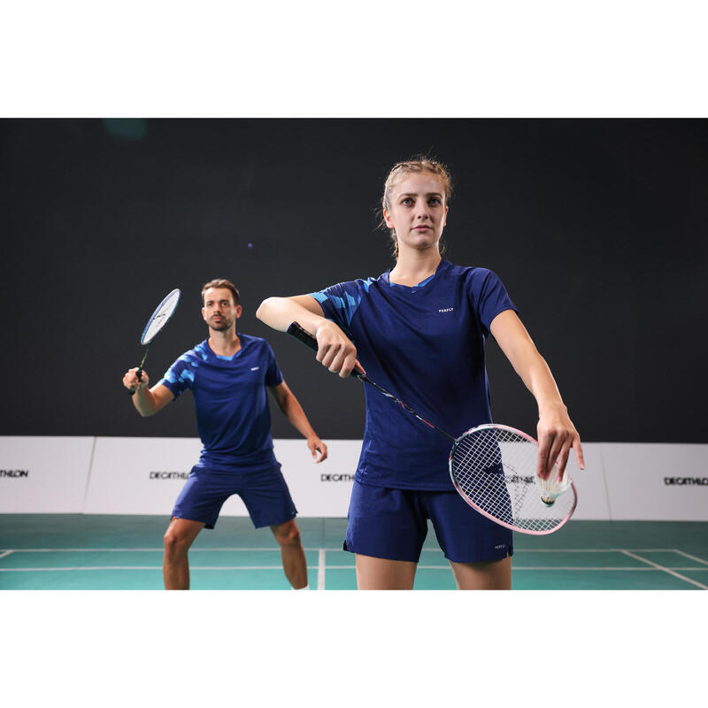 Badmintonshirt voor dames LITE 560 marineblauw/aqua