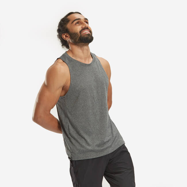 Buy Men Polyester Slim-Fit Gym Tank Top - Grey Online