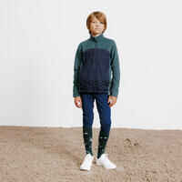 Kids' Horse Riding Dual Fabric Zip Sweatshirt 500 - Green/Navy