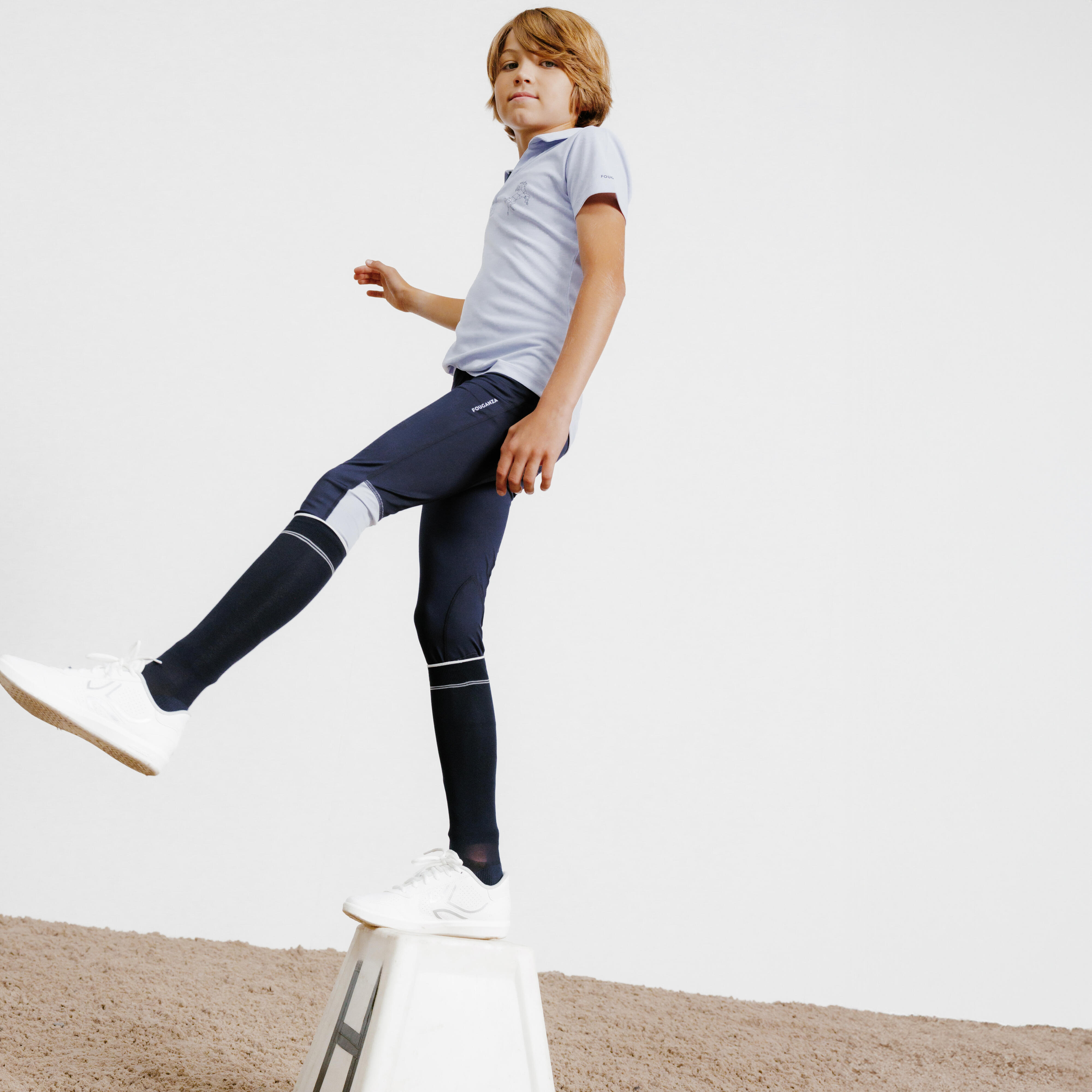 Kids' Horse Riding Lightweight Leggings - 100 Blue/Purple - FOUGANZA