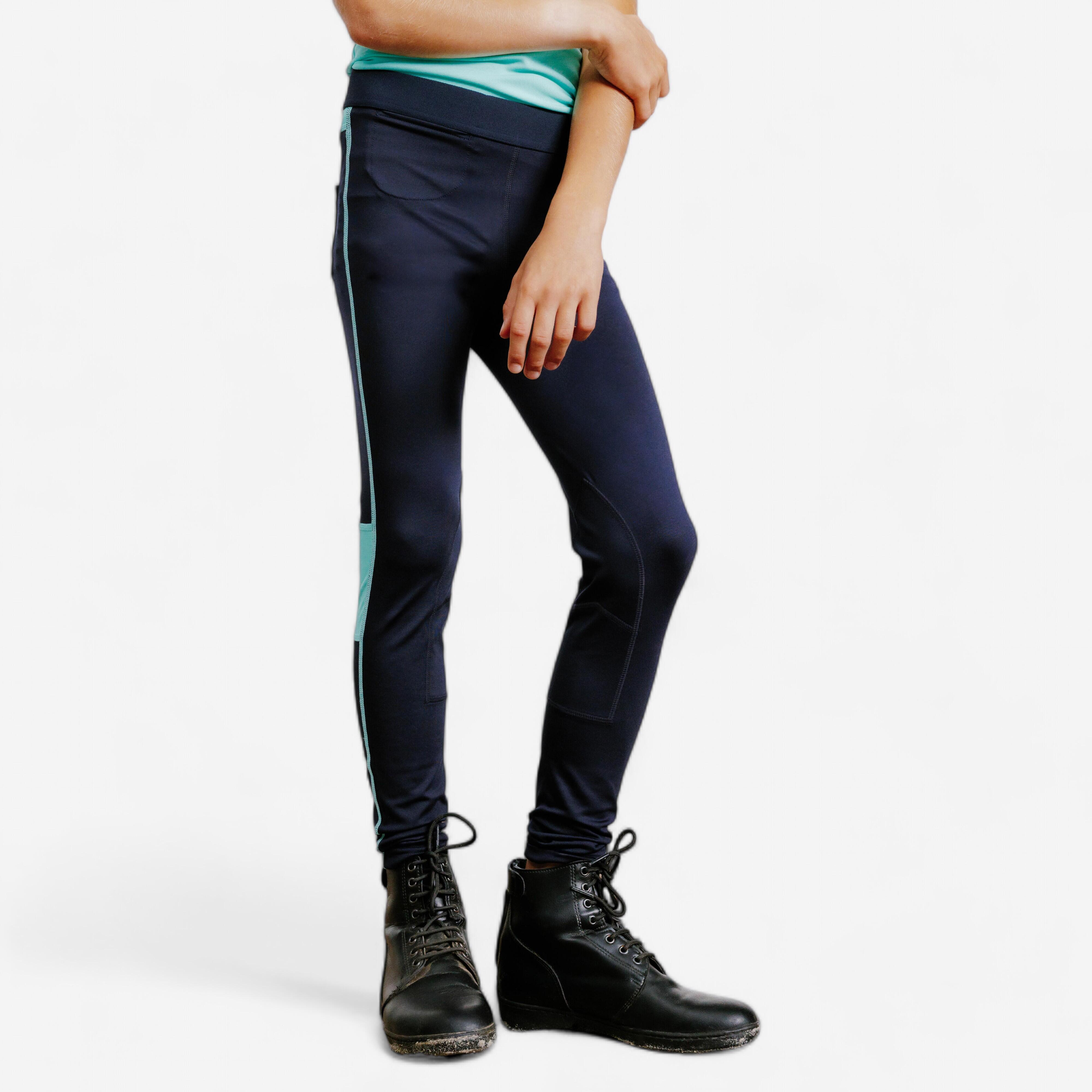 Children's lightweight riding leggings - 100 navy and turquoise