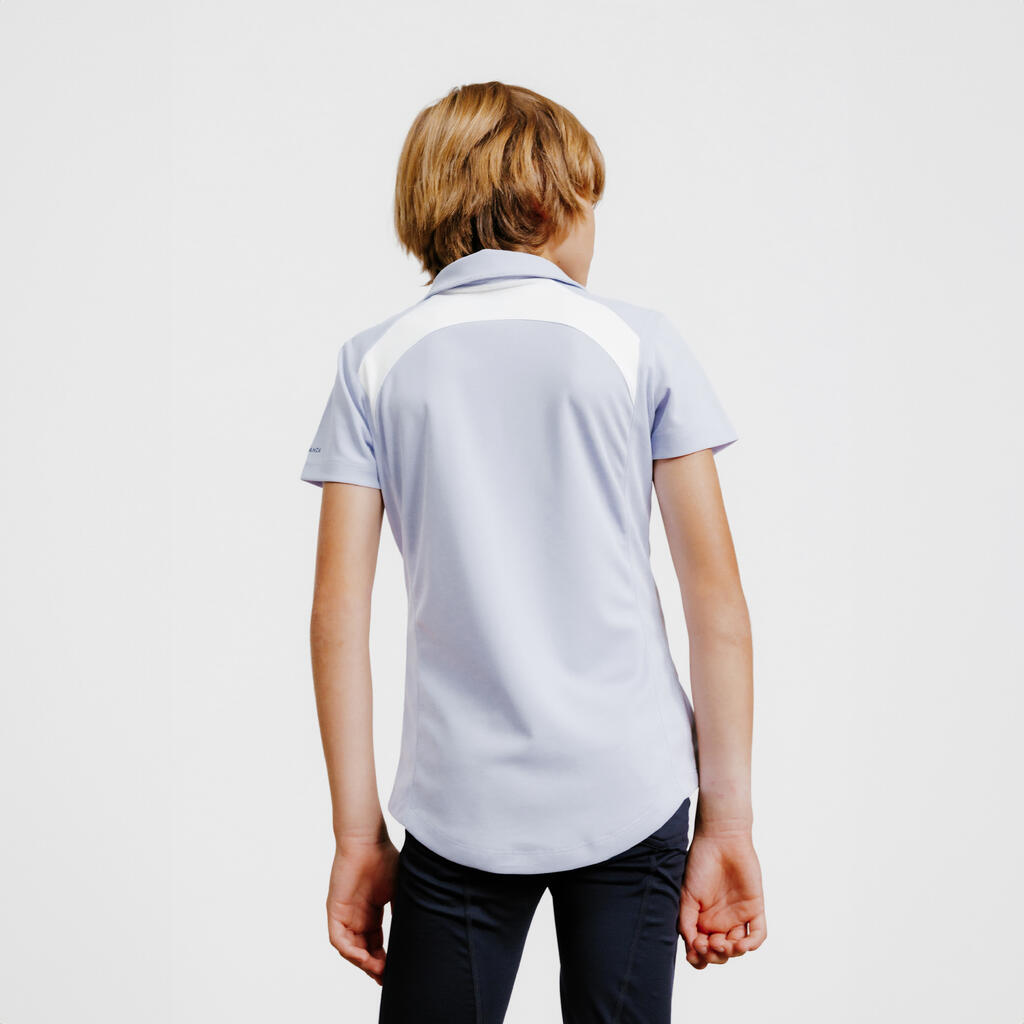 Detské jazdecké tričko 500 s krátkym rukávom a so sieťovinou bledofialové