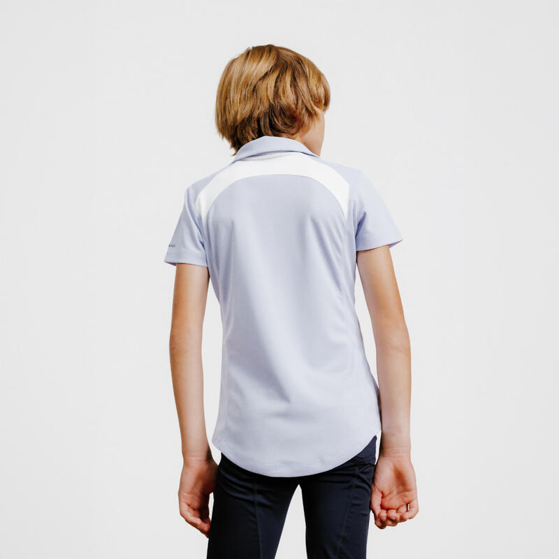 Licht poloshirt met korte mouwen voor paardrijden kinderen 500 lavendelblauw