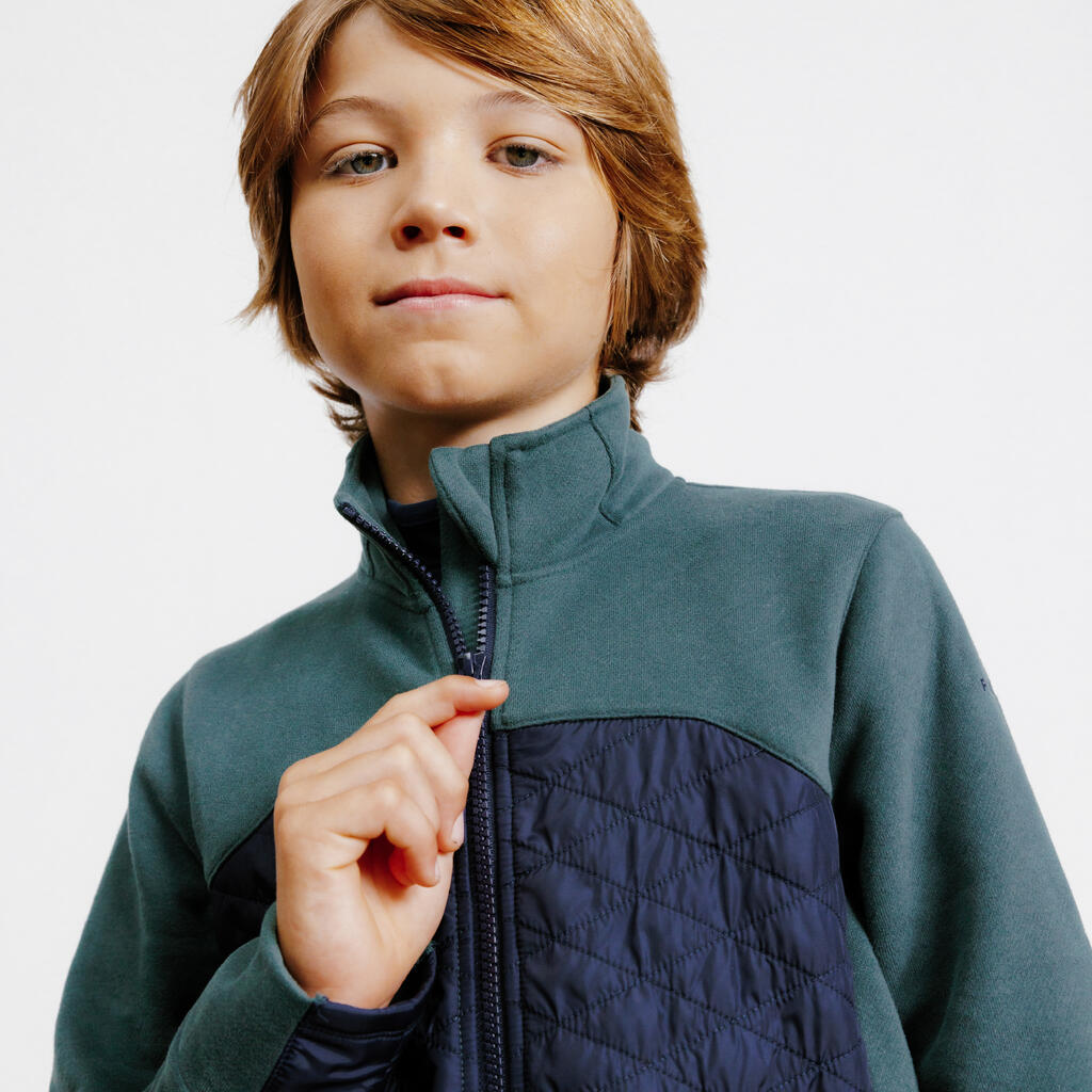 Vaikiškas dvigubo audinio jodinėjimo megztinis „500“, žalias, tamsiai mėlynas