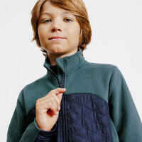 Kids' Horse Riding Dual Fabric Zip Sweatshirt 500 - Green/Navy