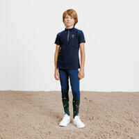 Kids' Horse Riding Short-Sleeved Zip Polo Shirt 500 - Navy