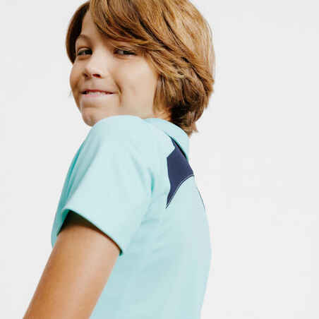 Kids' Horse Riding Short-Sleeved Mesh Polo Shirt 500 - Turquoise