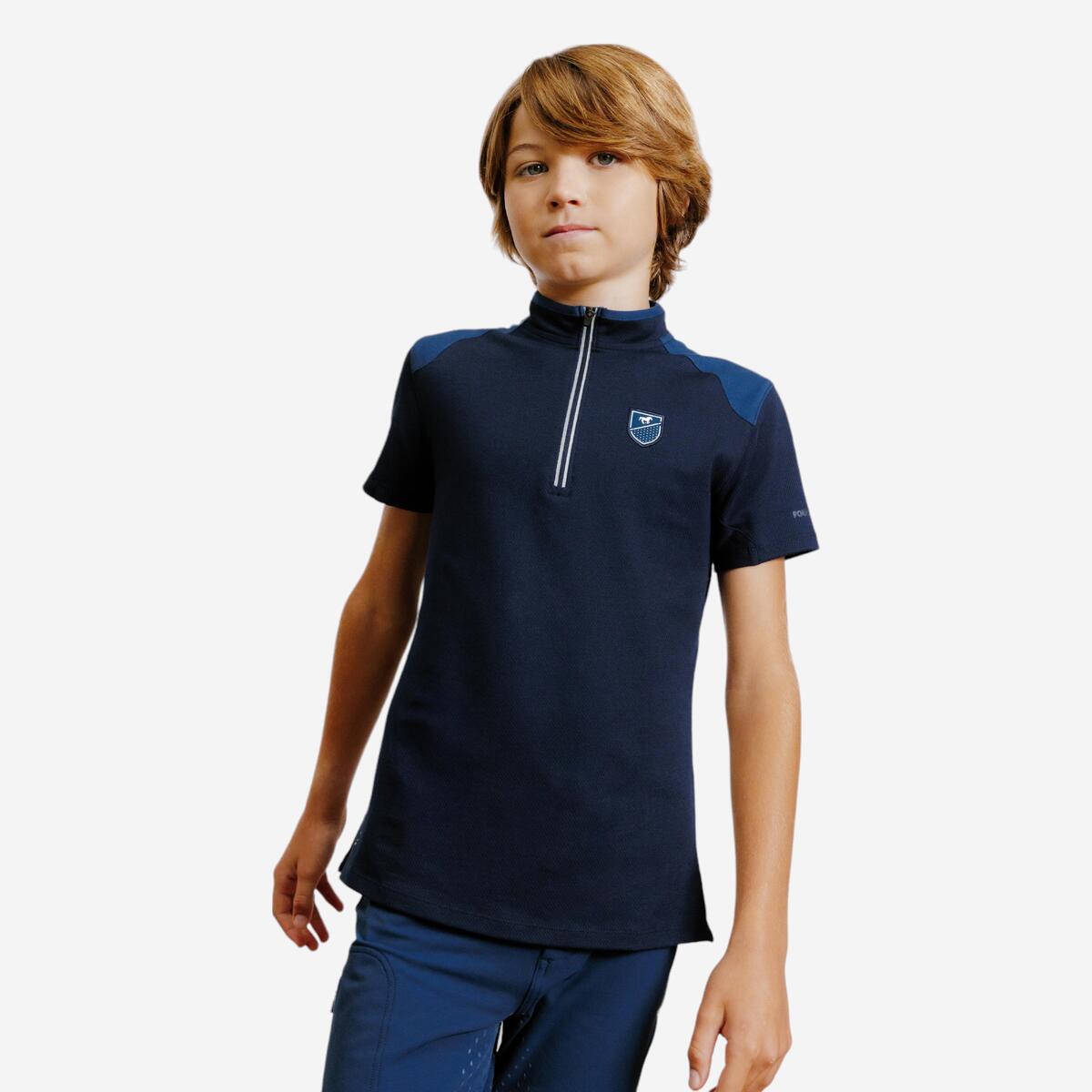 Polo équitation manches courtes zippé Enfant - 500 marine