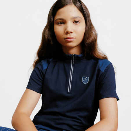 Kids' Horse Riding Short-Sleeved Zip Polo Shirt 500 - Navy